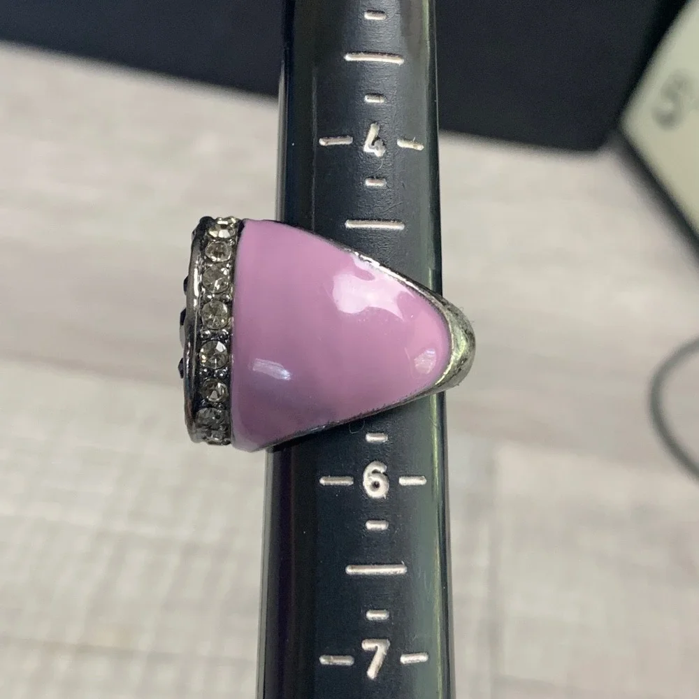 Vintage Purple Enamel Statement Ring Blue Clear Rhinestone Cocktail Dome Sz 5.5